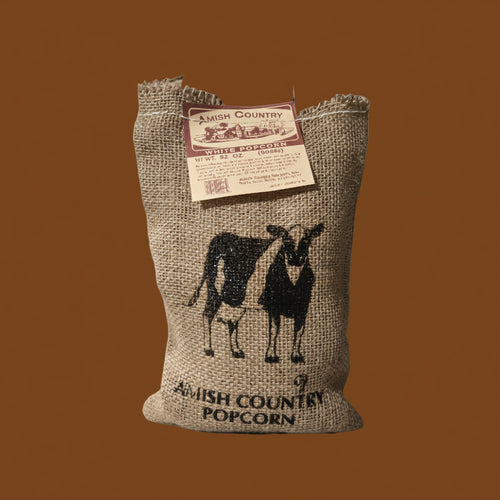 Amish Country White Popcorn 32oz w/ Decorative Burlap Bag image 0